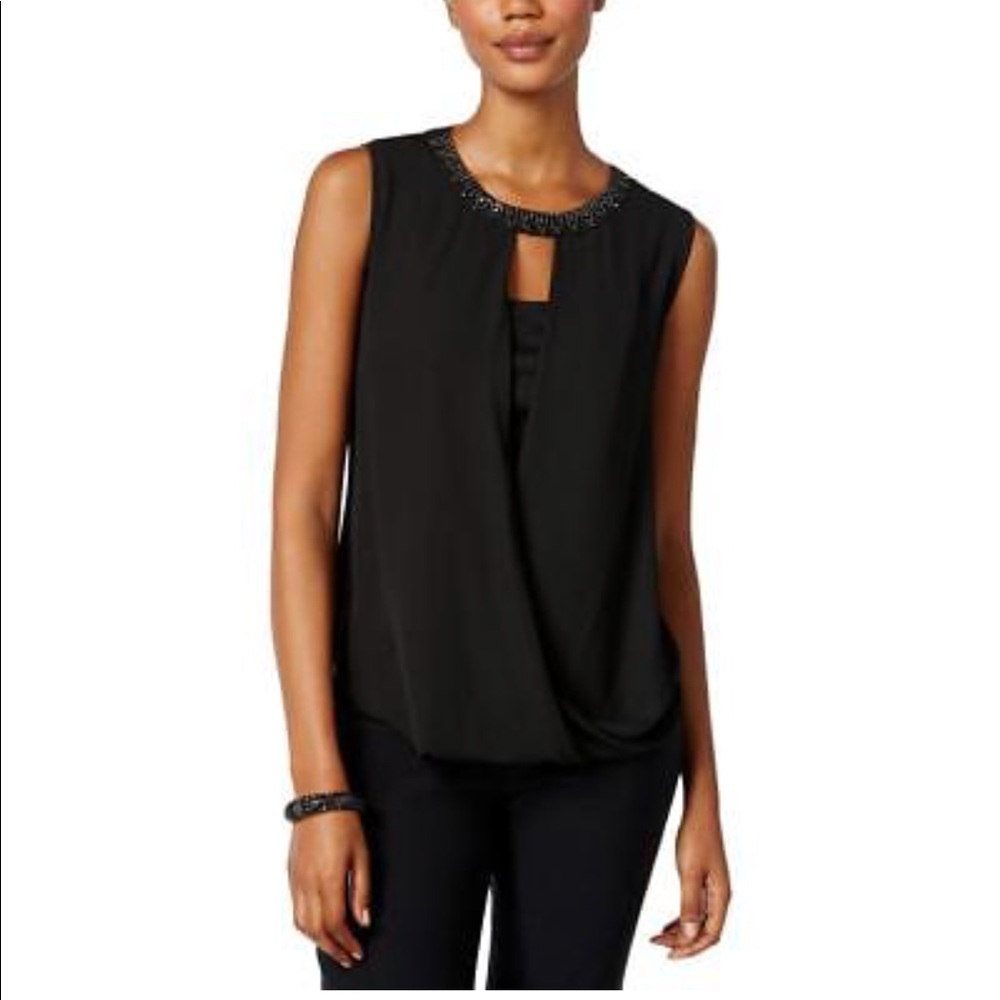 MSK Embellished Draped Keyhole Blouse Top NWT